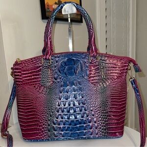 Gradient Croc-Embossed Tote Bag in Fuchsia and Blue